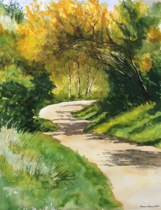 Nature trail watercolor painting.